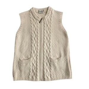 Blarney Aran Originals Merino Wool Zip Sweater Vest Cream Cable Knit Womens M
